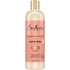 Shampooing SheaMoisture Coco Hibiscus en bouteille, boucles définies et douceur.
