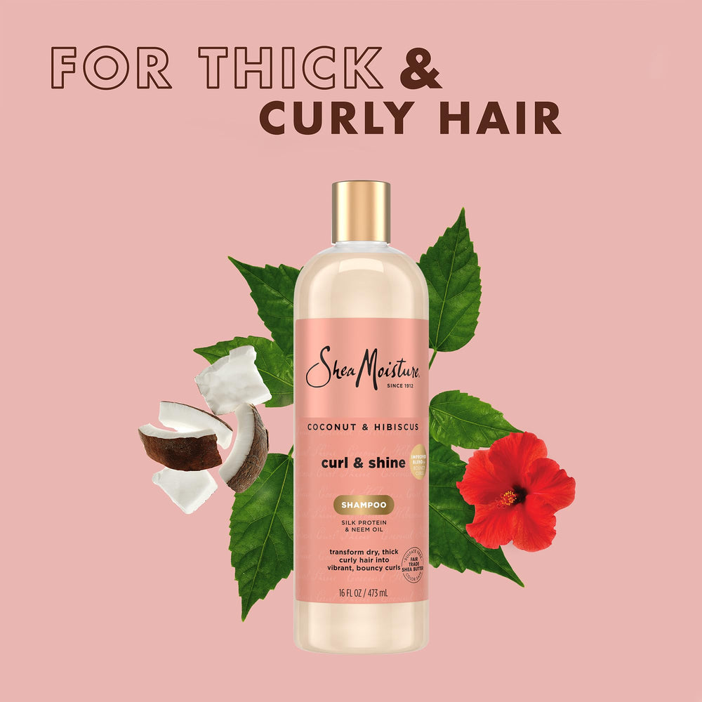 Shampooing SheaMoisture Coco Hibiscus pour cheveux bouclés, définition et corps.
