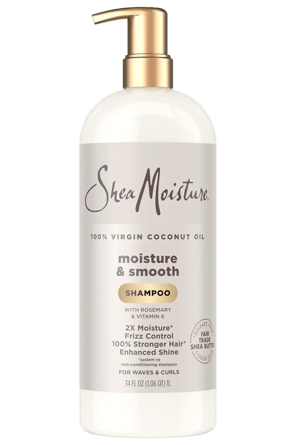 Shampooing SheaMoisture à l’huile de coco, bouteille, douceur et contrôle des frisottis au quotidien.