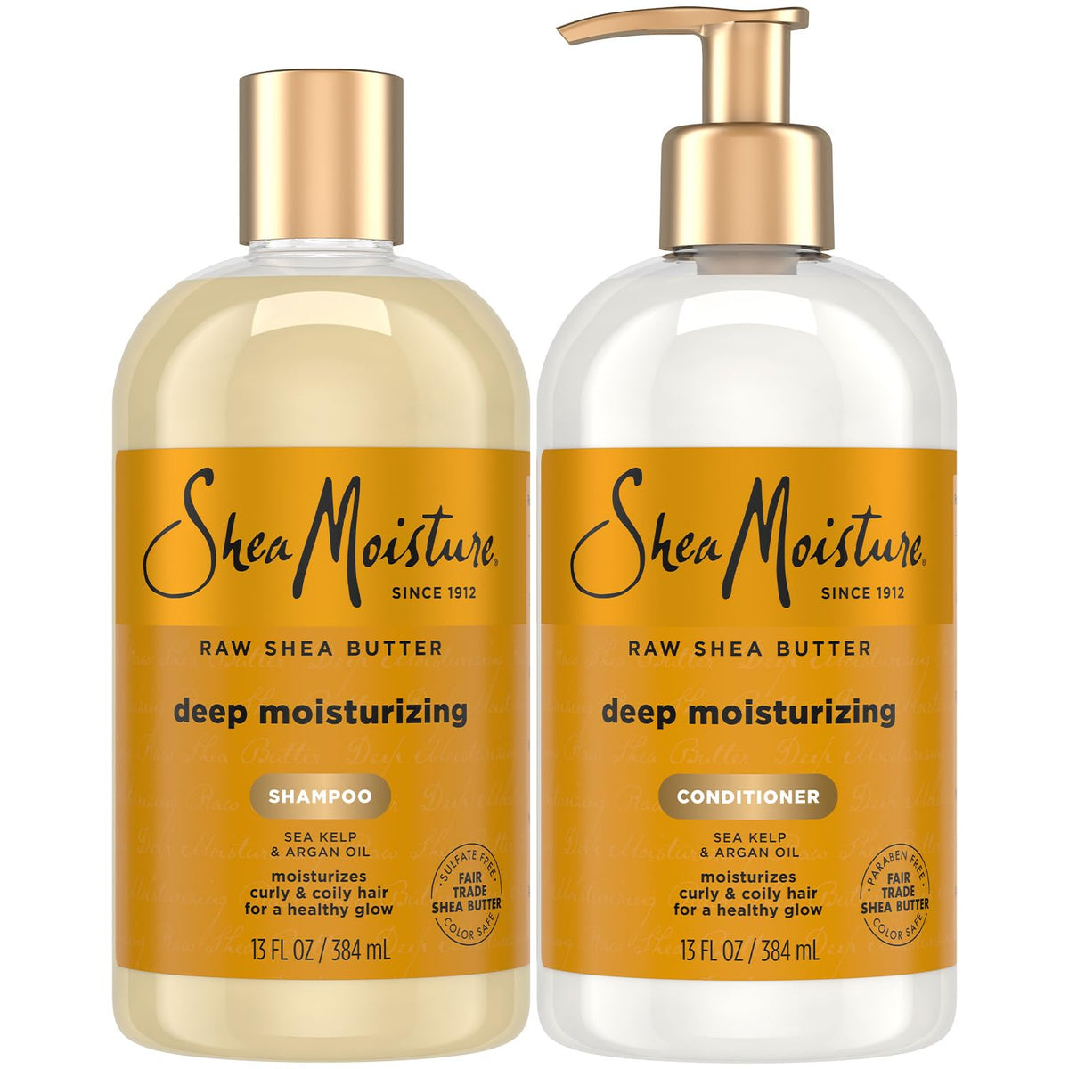 Shampoo SheaMoisture, bouteille montrant hydratation profonde pour boucles