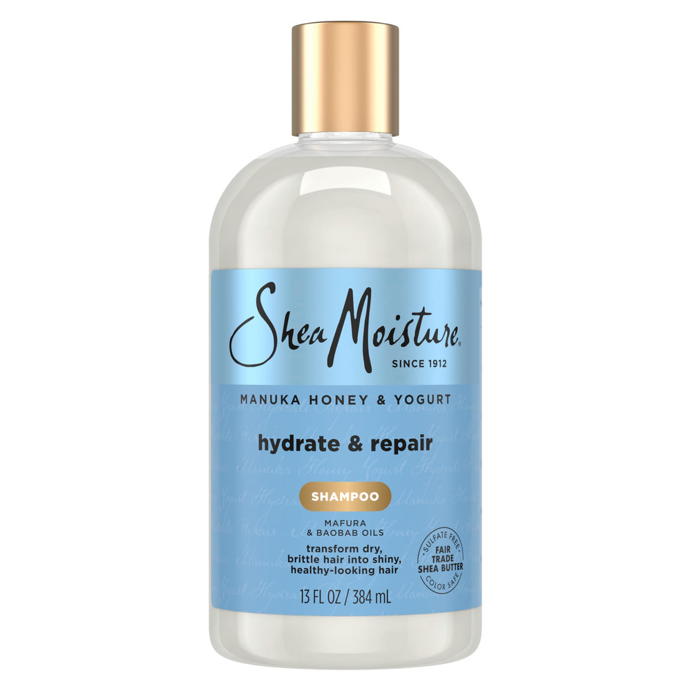 Shampooing SheaMoisture Manuka Honey Yaourt, bouteille élégante offrant hydratation.