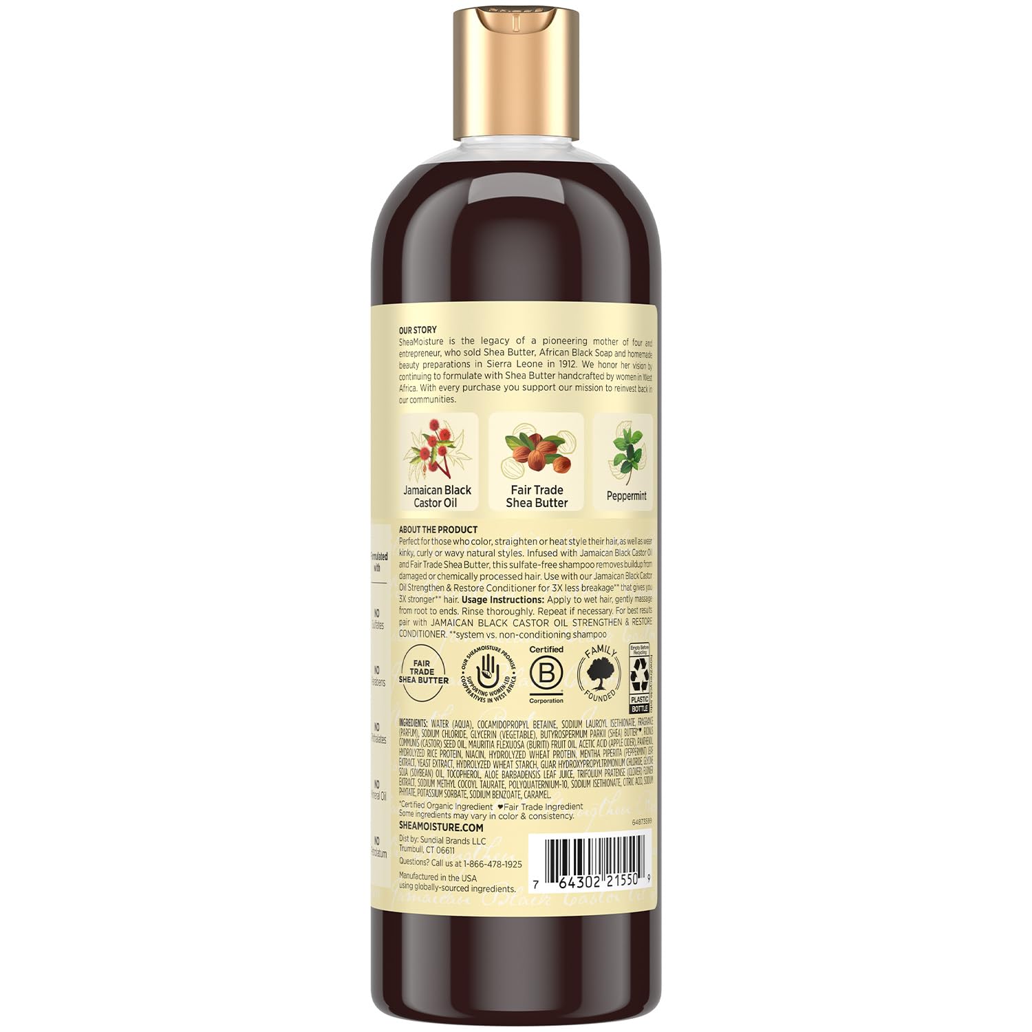 Shampooing SheaMoisture ricin noir jamaïcain, nettoyage en douceur.