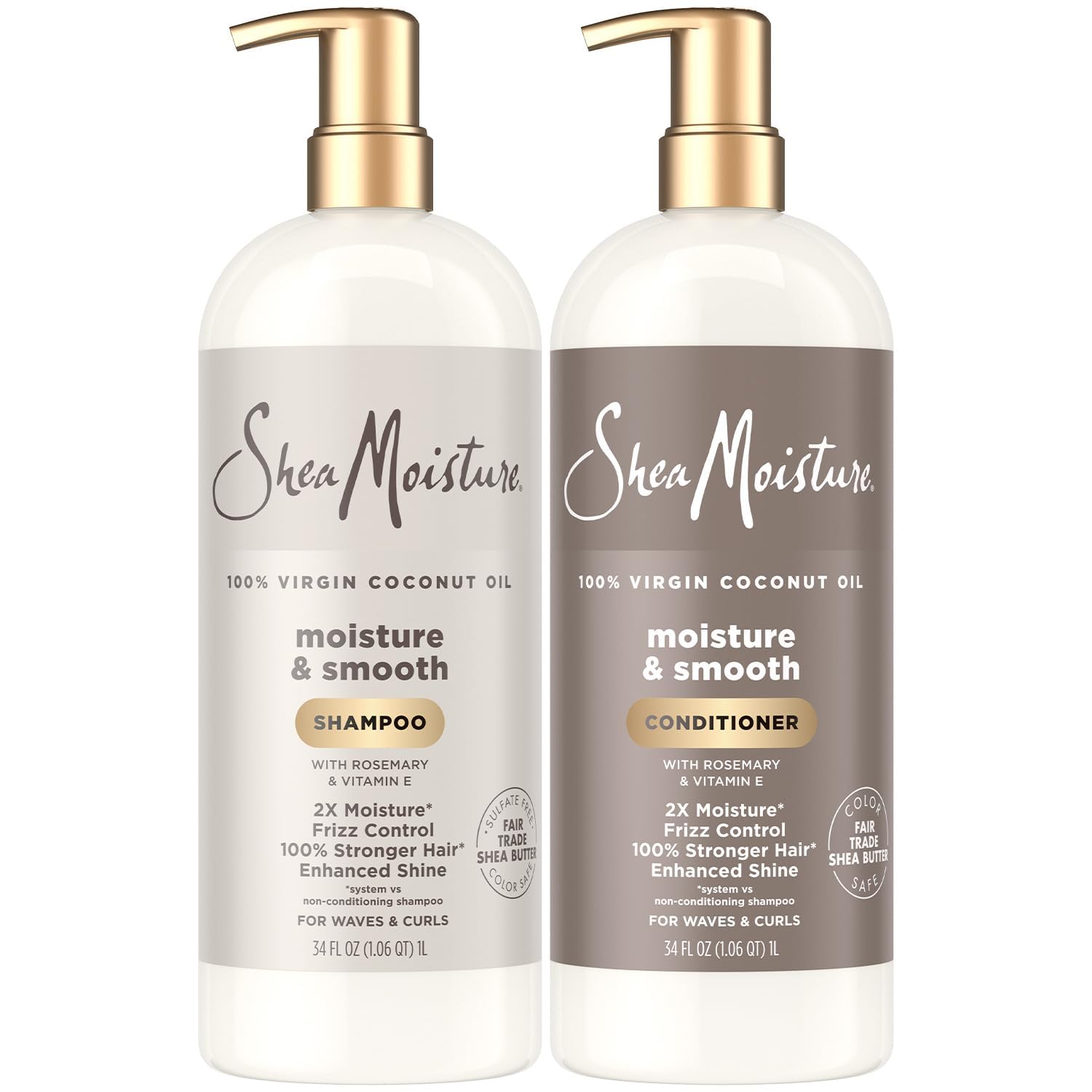 Duo SheaMoisture shampoing et après-shampoing hydratant pour boucles et ondulations.