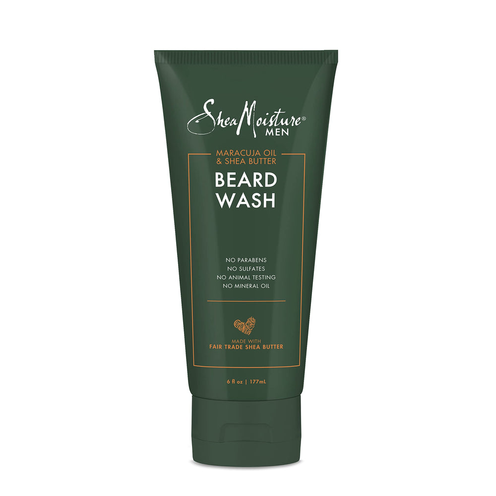 Shampooing barbe SheaMoisture Maracuja en bouteille, nettoyage en douceur.