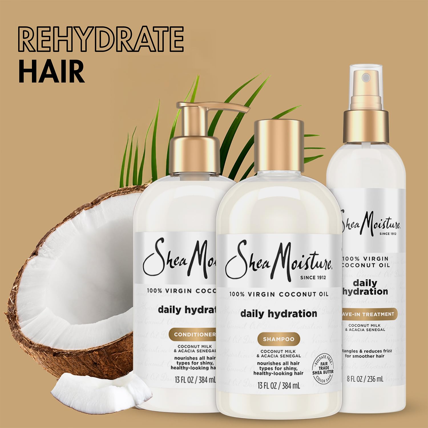 SheaMoisture Traitement Sans Rinage – le flacon facilite une hydratation légère sans rinçage.