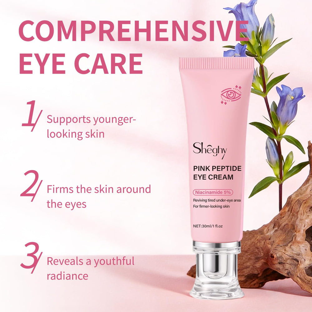 Application quotidienne Sheghy – crème yeux PDRN rose peptide, usage matin et soir.