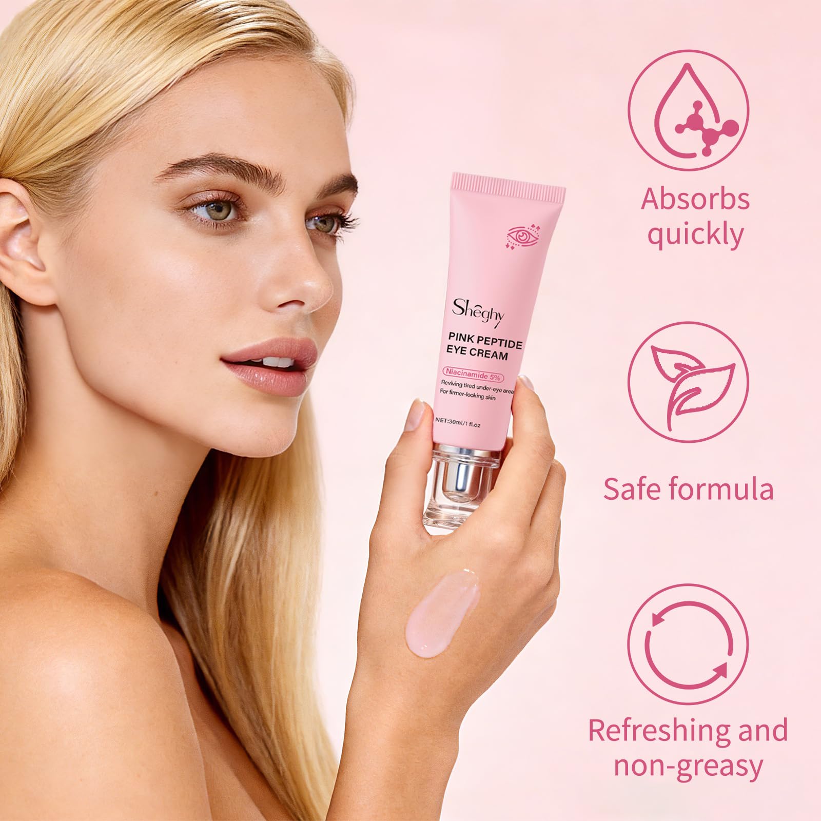Hydratation profonde autour des yeux avec Sheghy PDRN rose peptide.