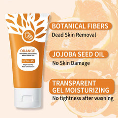Sheghy gel-orange exfoliant utilisé sur le corps, peau douce et lisse.