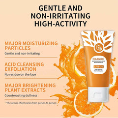 Sheghy gel exfoliant-orange appliqué sur le visage, sensation fraîche et douce.