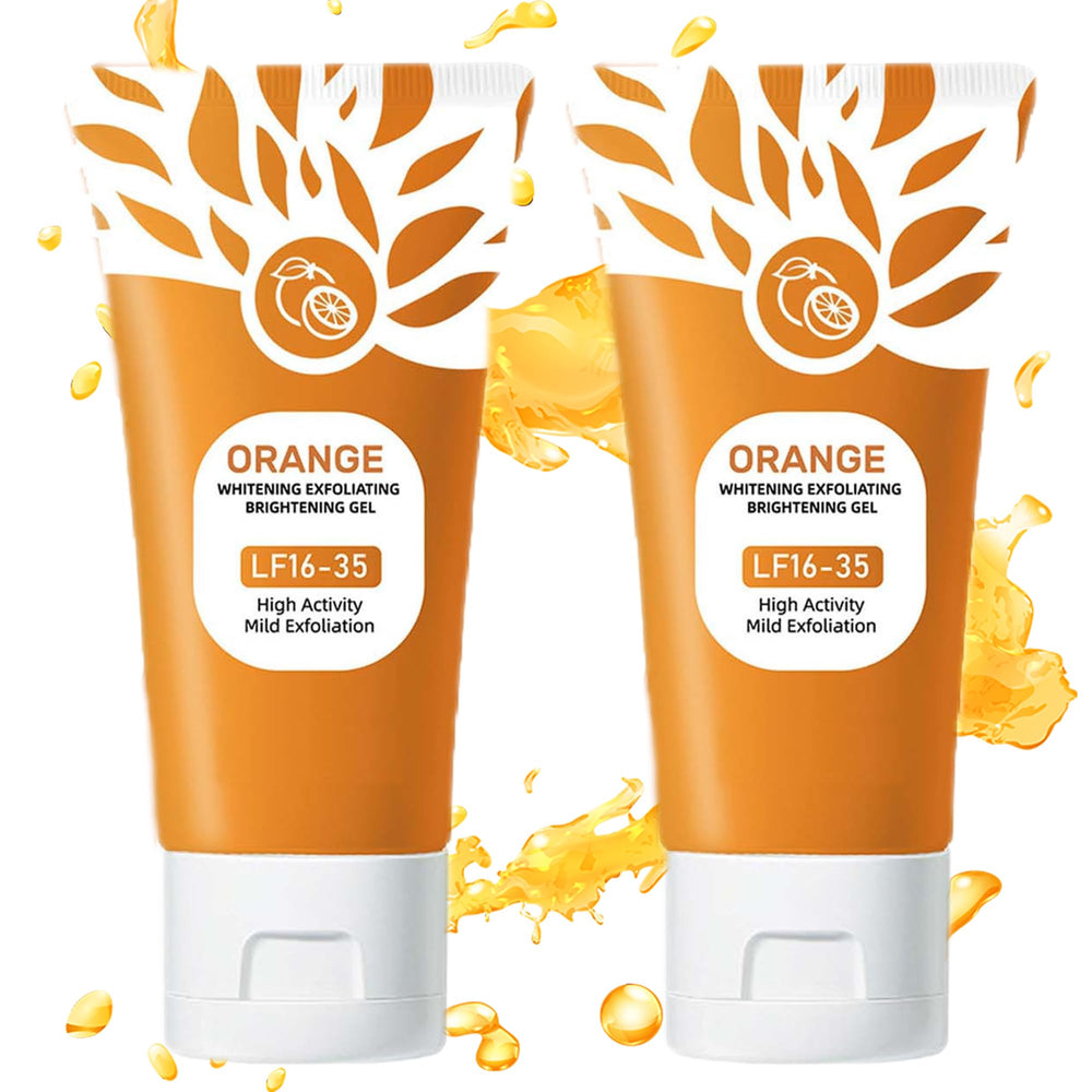 Sheghy gel-exfoliant orange pour visage en flacon, soin doux et purifiant.