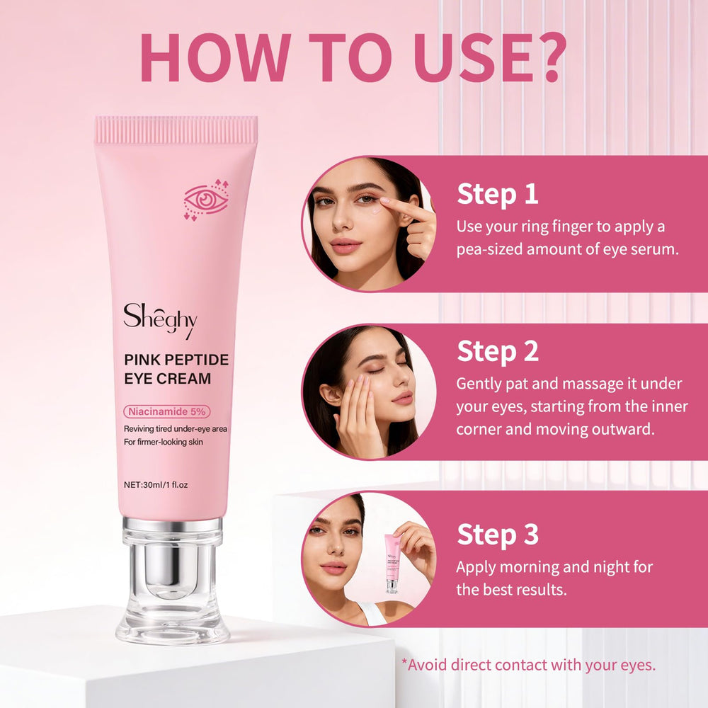 Routine jour et nuit avec Sheghy Yeux PDRN rose peptide.