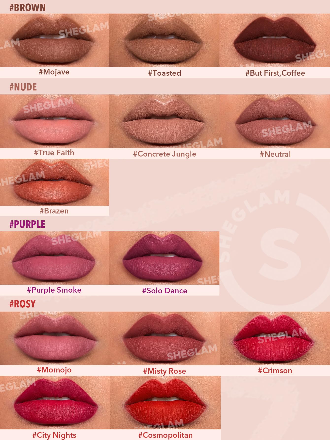 SHEGLAM 14 teintes, trouvez la nuance parfaite.