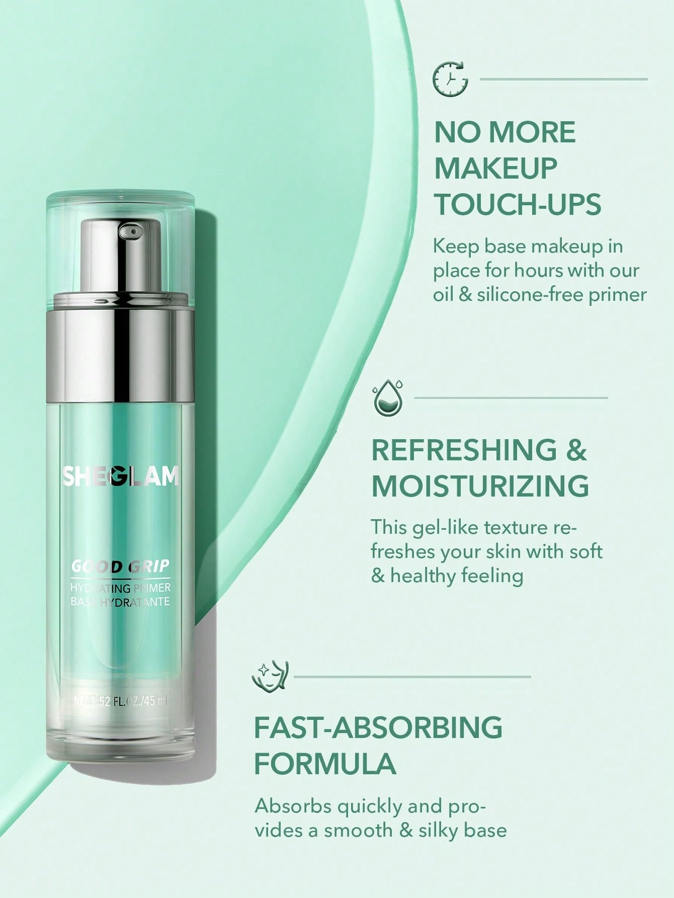 SHEGLAM Good Grip primer : absorption rapide pour peau prête.