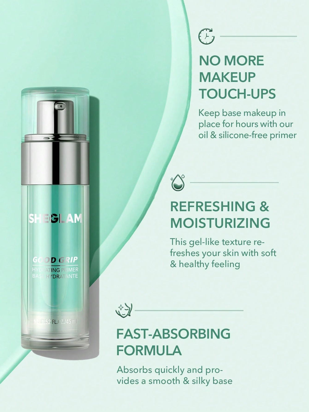 SHEGLAM Good Grip primer : absorption rapide pour peau prête.
