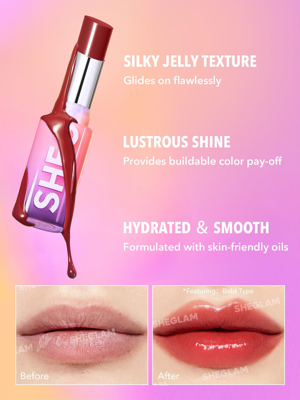 SHEGLAM Mirror Kiss hydratation et soin de peau pour lèvres douces.