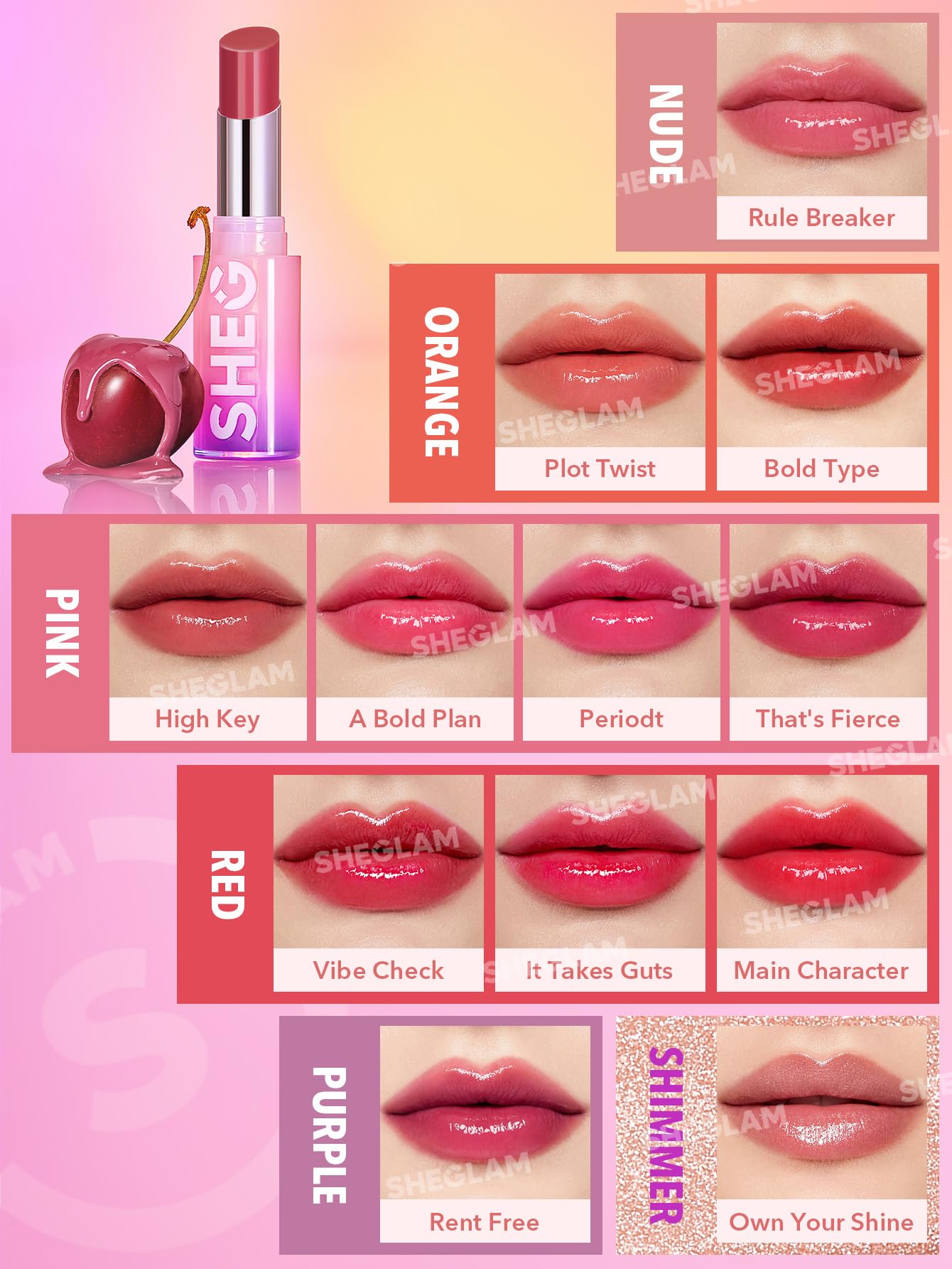 SHEGLAM Mirror Kiss possibilité de superposer des teintes pour créer des looks.