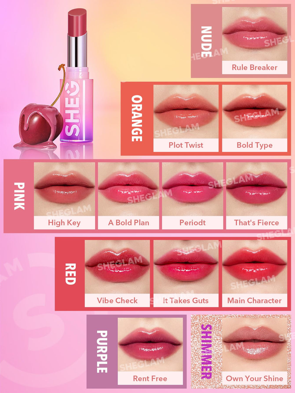 SHEGLAM Mirror Kiss possibilité de superposer des teintes pour créer des looks.