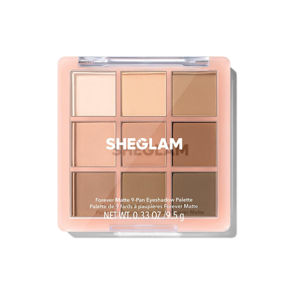 Palette Sheglam : neuf tons shimmer et mat pour des looks polyvalents et longue tenue.