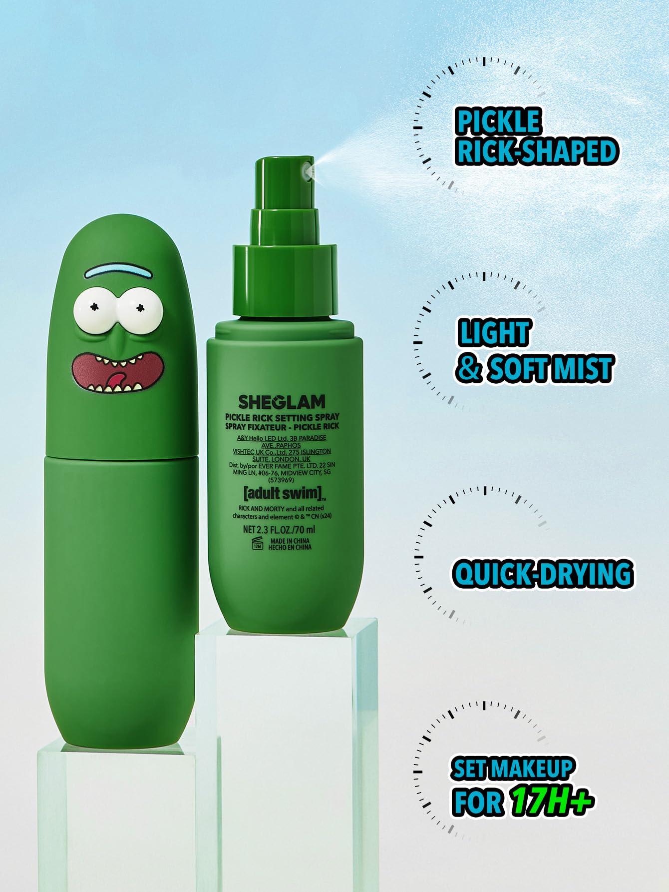 SHEGLAM Pickle Rick Fixateur en aérosol: brume fine pour le teint.