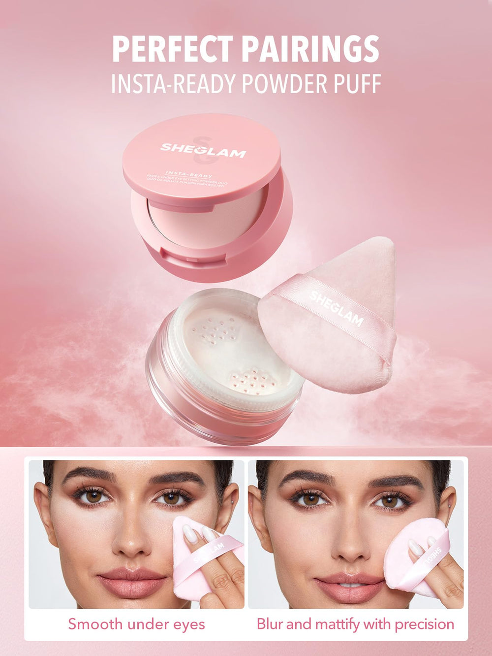 SHEGLAM Poudre compacte dans l’étui pratique, retouches en déplacement.