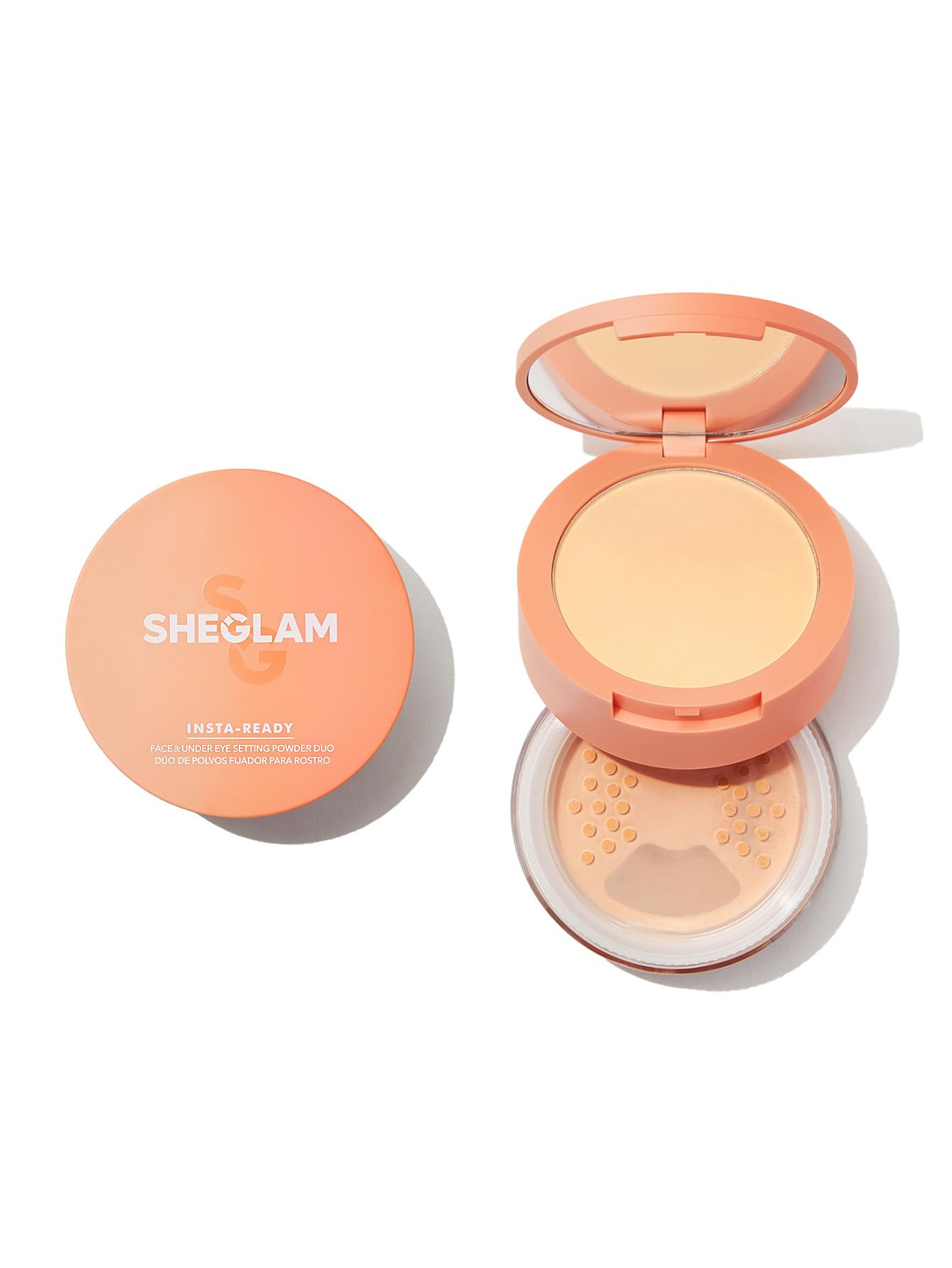 SHEGLAM Insta-Ready poudre libre emballage élégant pour votre routine beauté.