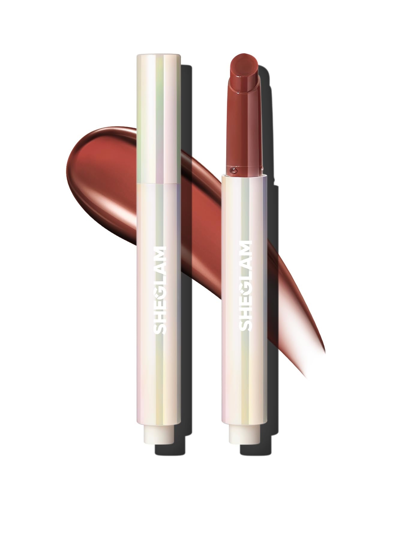 SHEGLAM PoutPerfect vernis à lèvres solide hydratant: texture soyeuse et Sepia Kiss pour lèvres nourries.