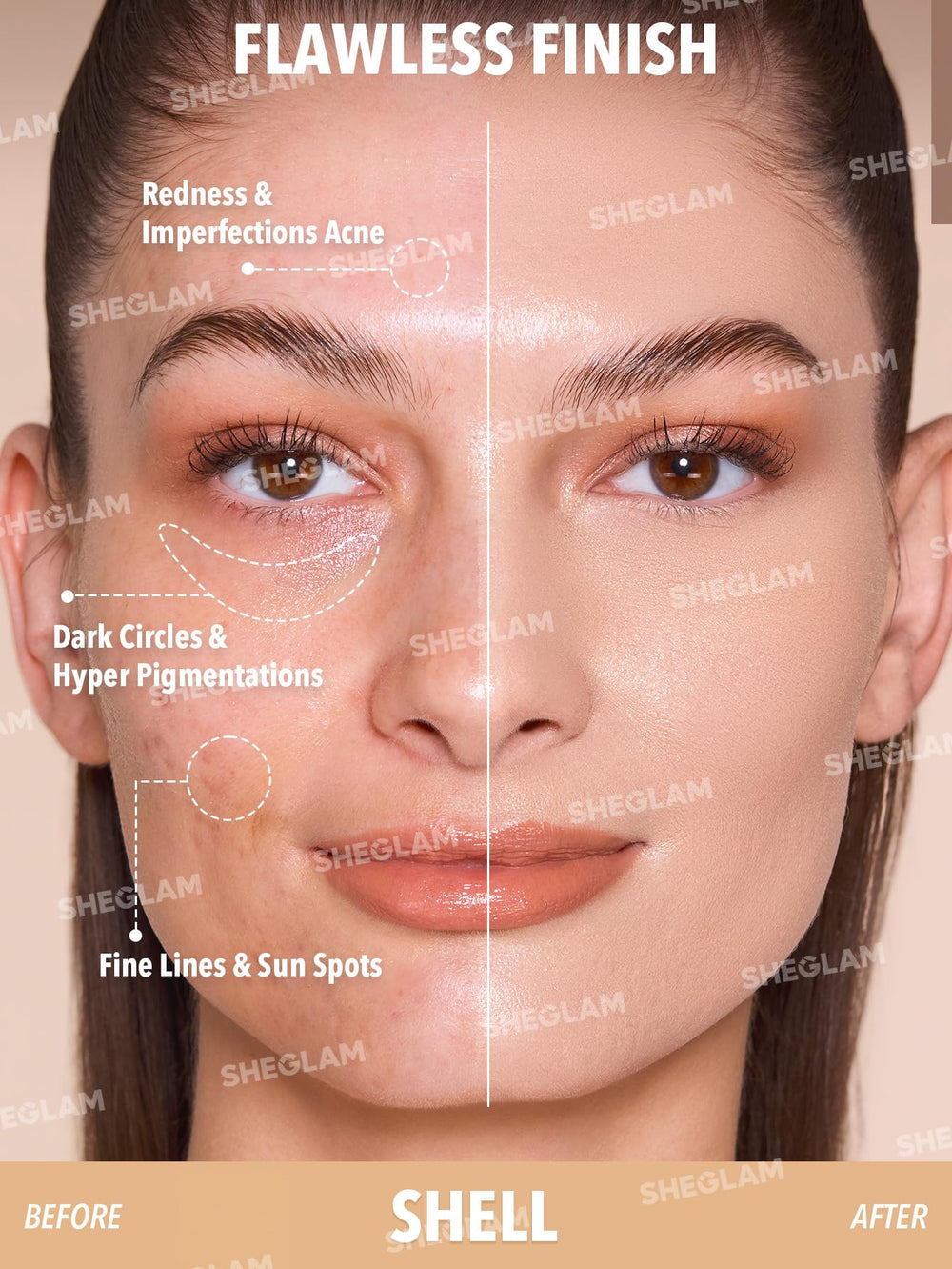 SHEGLAM Skin Magnet applicateur discret pour une couvrance parfaite.