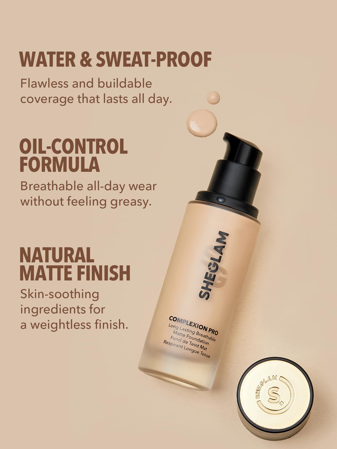 SHEGLAM waterproof long-wearing foundation suitable for all-day wear.