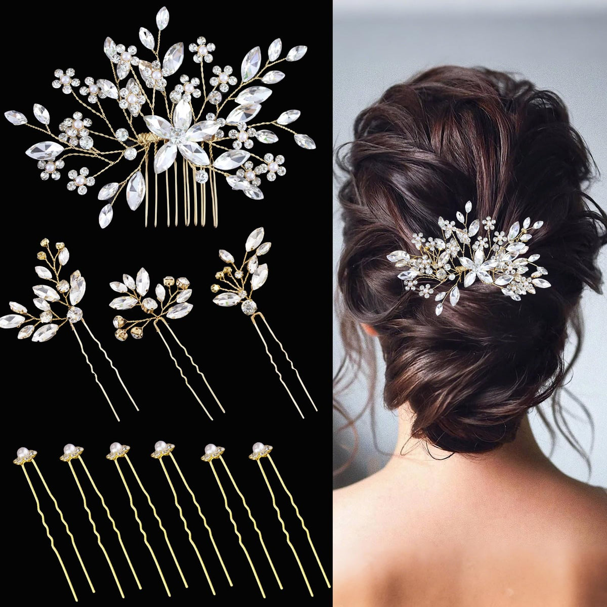 SHEHARUHI broches bride cristal doré, effet scintillant pour mariée