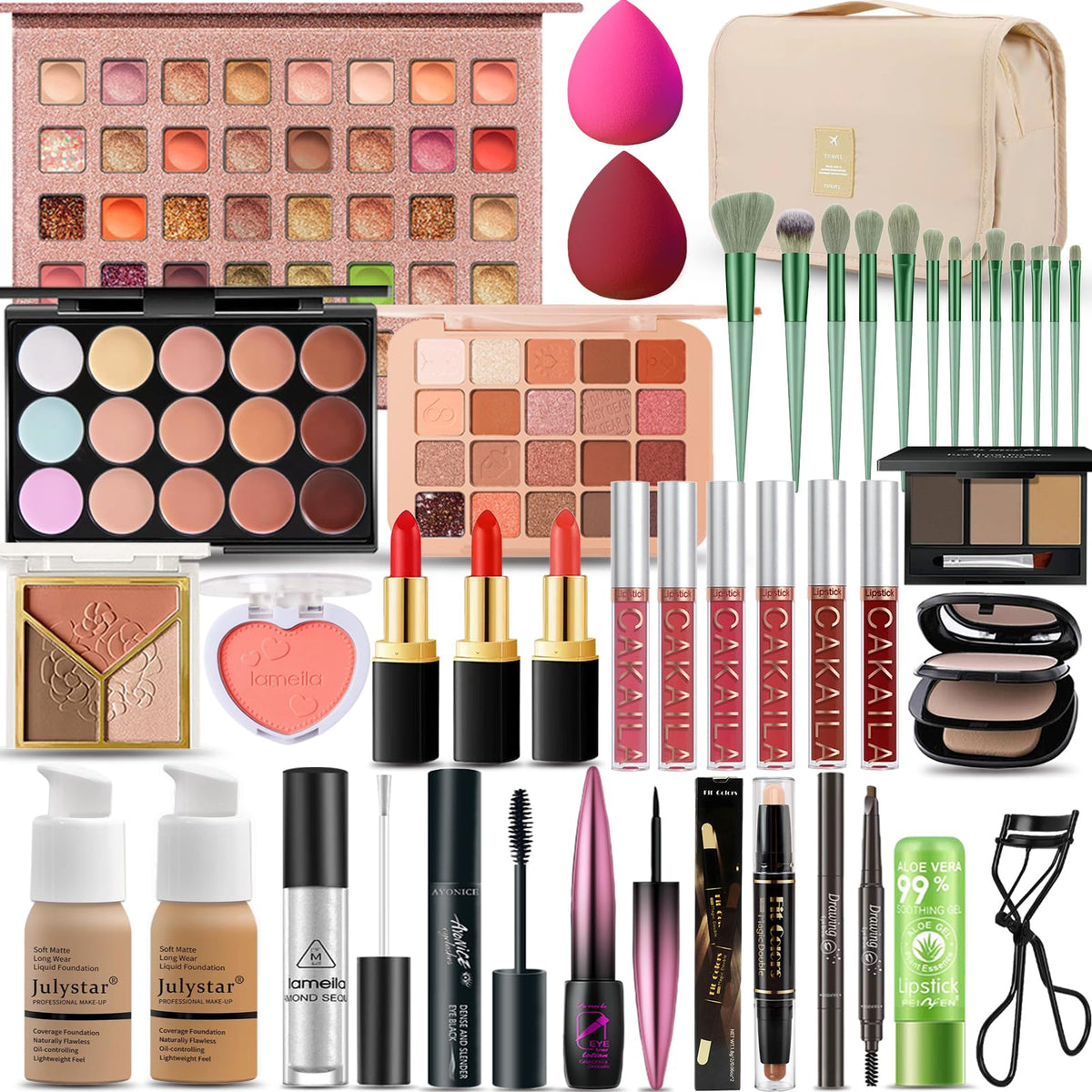 Kit SHELAKIN tout-en-un avec palette yeux 40 couleurs pour un look complet.