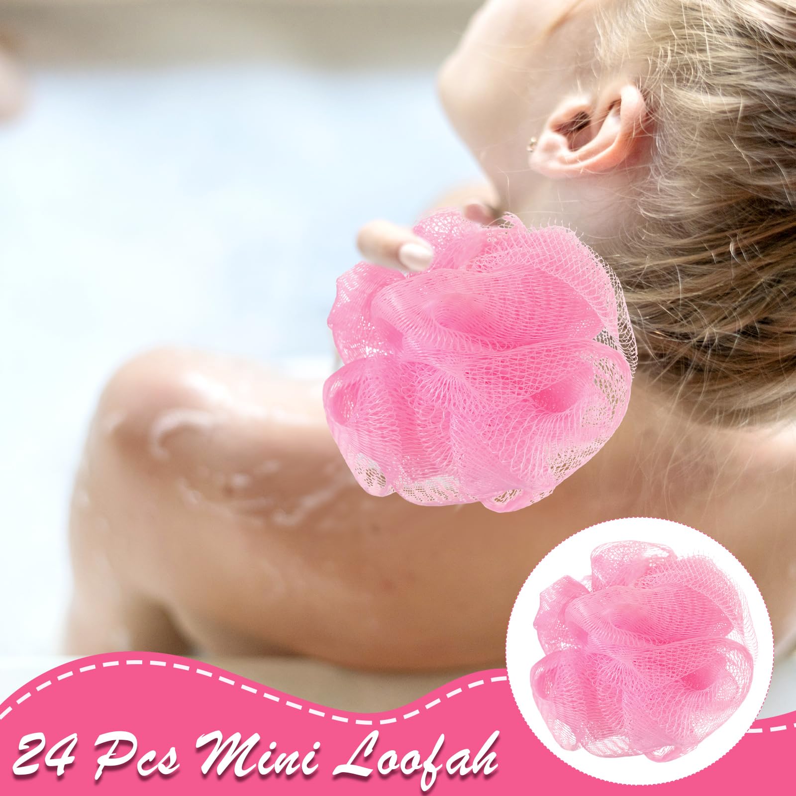Shellwei éponge douche mini rose, idéale pour toute la famille et les voyages.
