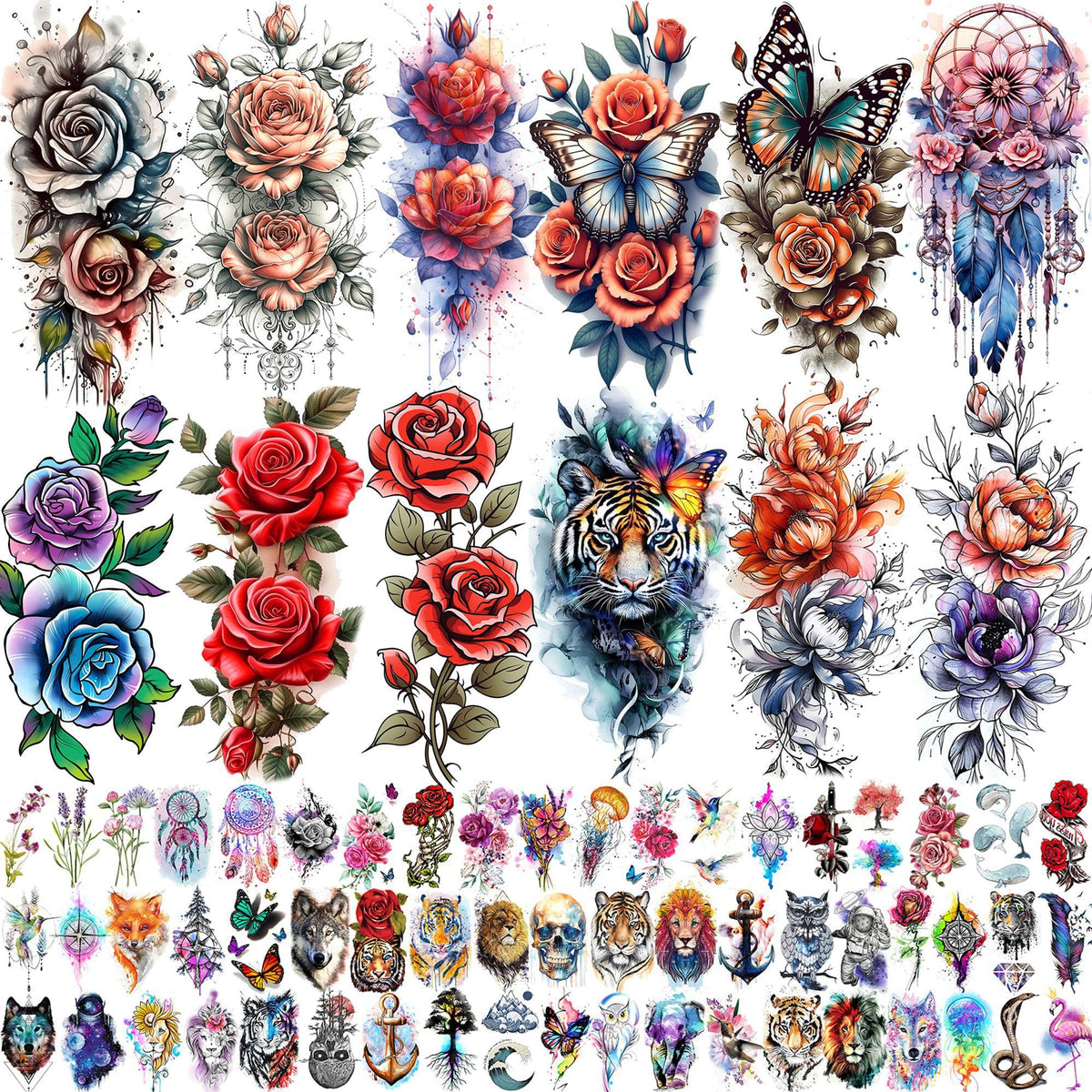 SHELYEXIEN ensemble 69 tatouages roses aquarelle, testez un look floral temporaire.