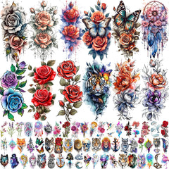 SHELYEXIEN ensemble 69 tatouages roses aquarelle, testez un look floral temporaire.