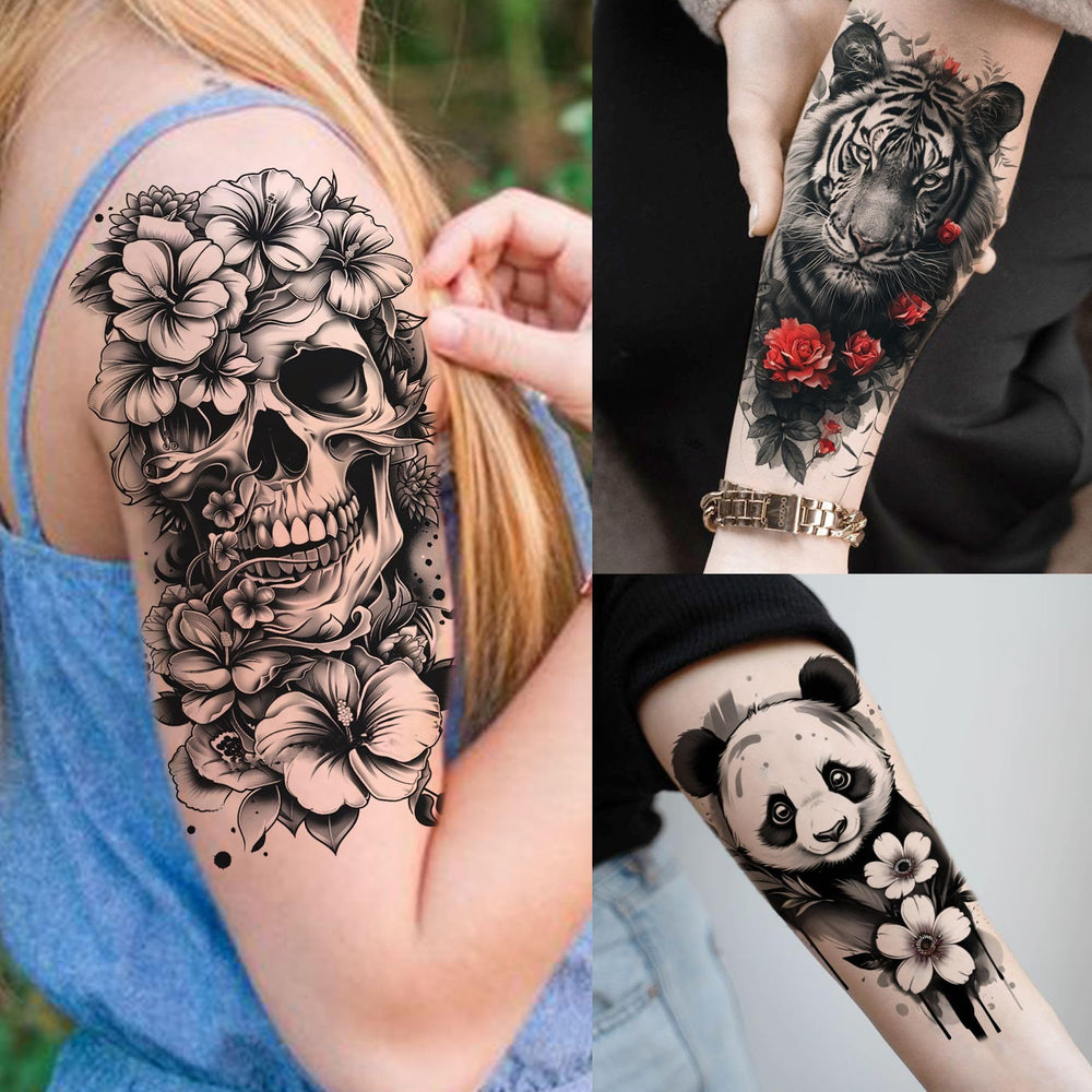 Tatouages SHELYEXIEN réalistes, longue tenue et aspect naturel.