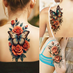 Tatouage temporaire réaliste de pivoines par SHELYEXIEN, parfait pour une tenue festive.