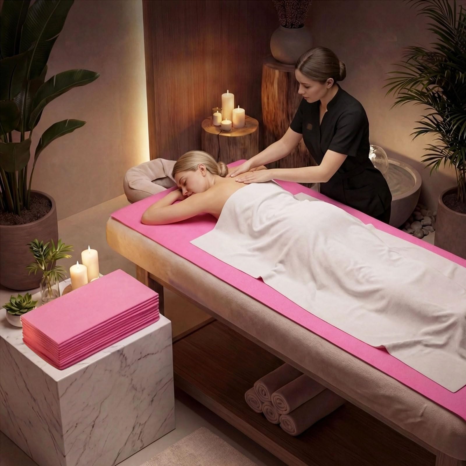SHENKUAI drap-sujet-proprete-table-massage jetable pink.