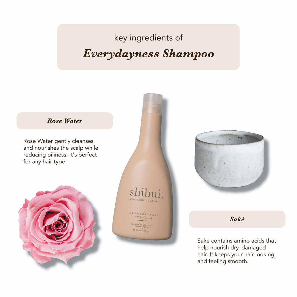 SHIBUI Everydayness Shampoo: protection couleur durable pour cheveux colorés et naturels.