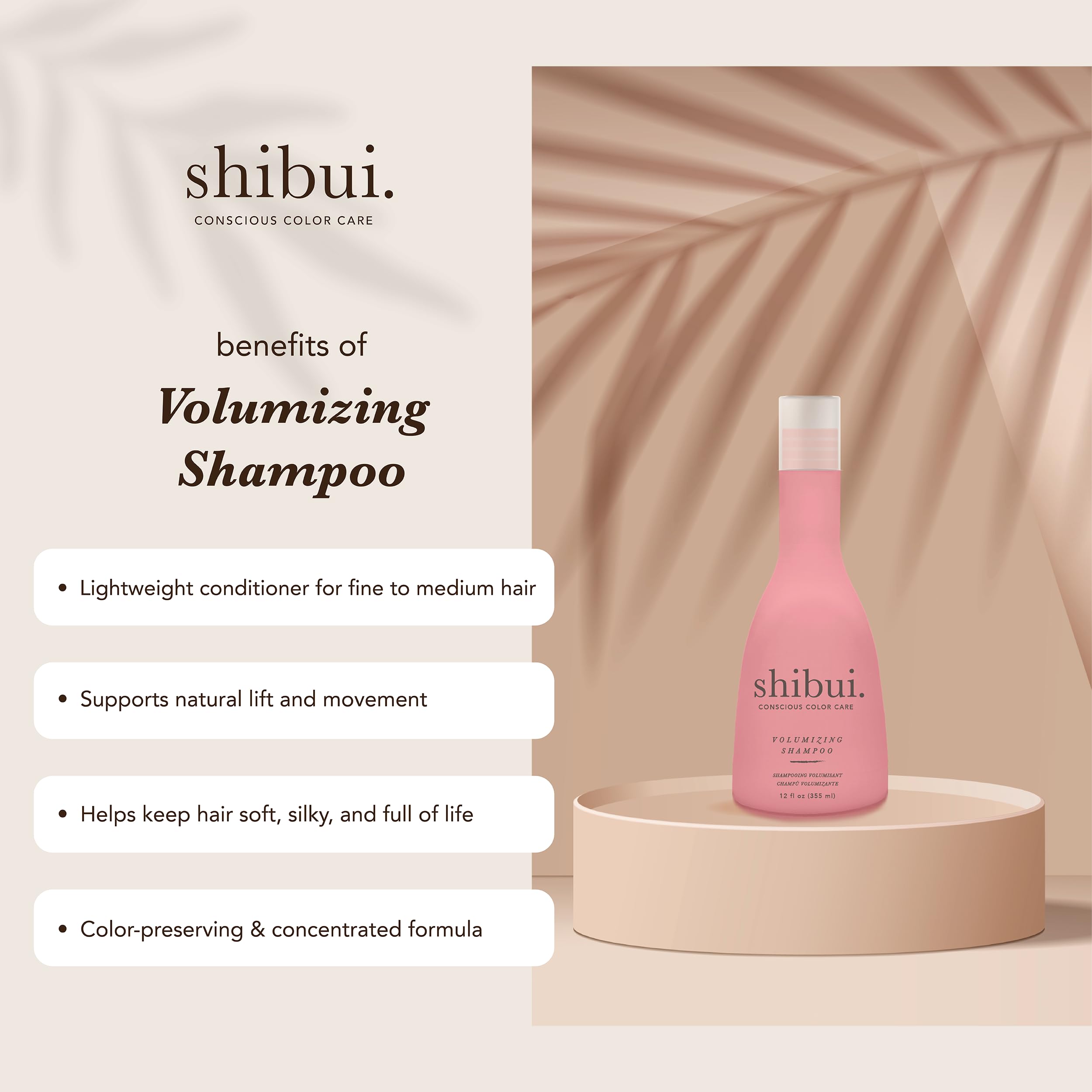 SHIBUI Shampoing volumisant – versement dans les mains, texture légère nettoyante sans alourdir.