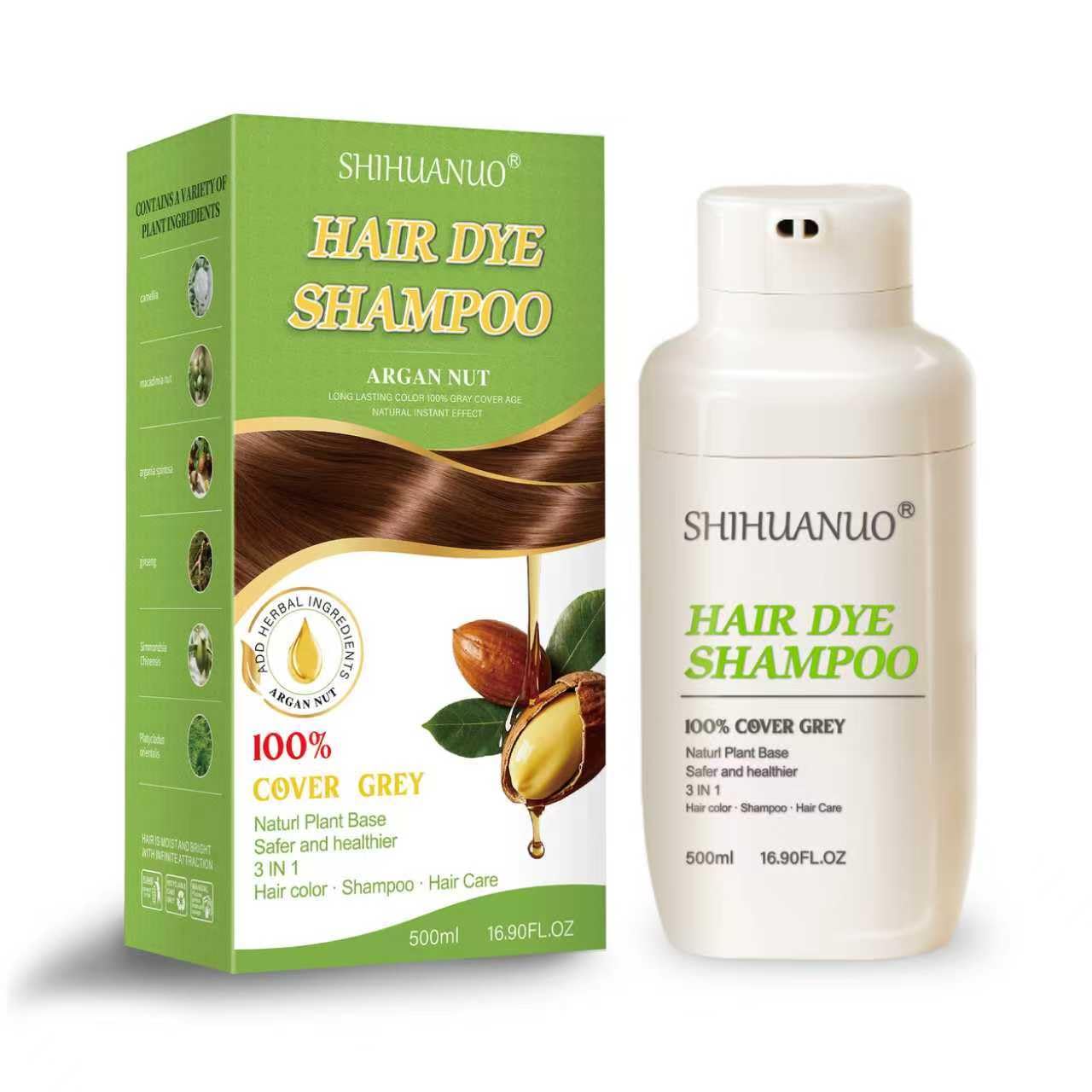 SHIHUANUO Shampoing teinte châtaigne, couleur durable et naturelle.