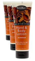 ShiKai lotion mains et corps santal bois, bouteille-pompe, hydratation durable.