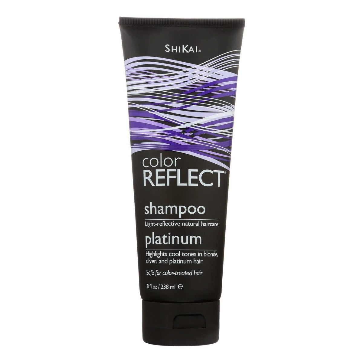 ShiKai Shampooing Reflets Platine — bouteille montrant le platine et la douceur capillaire.