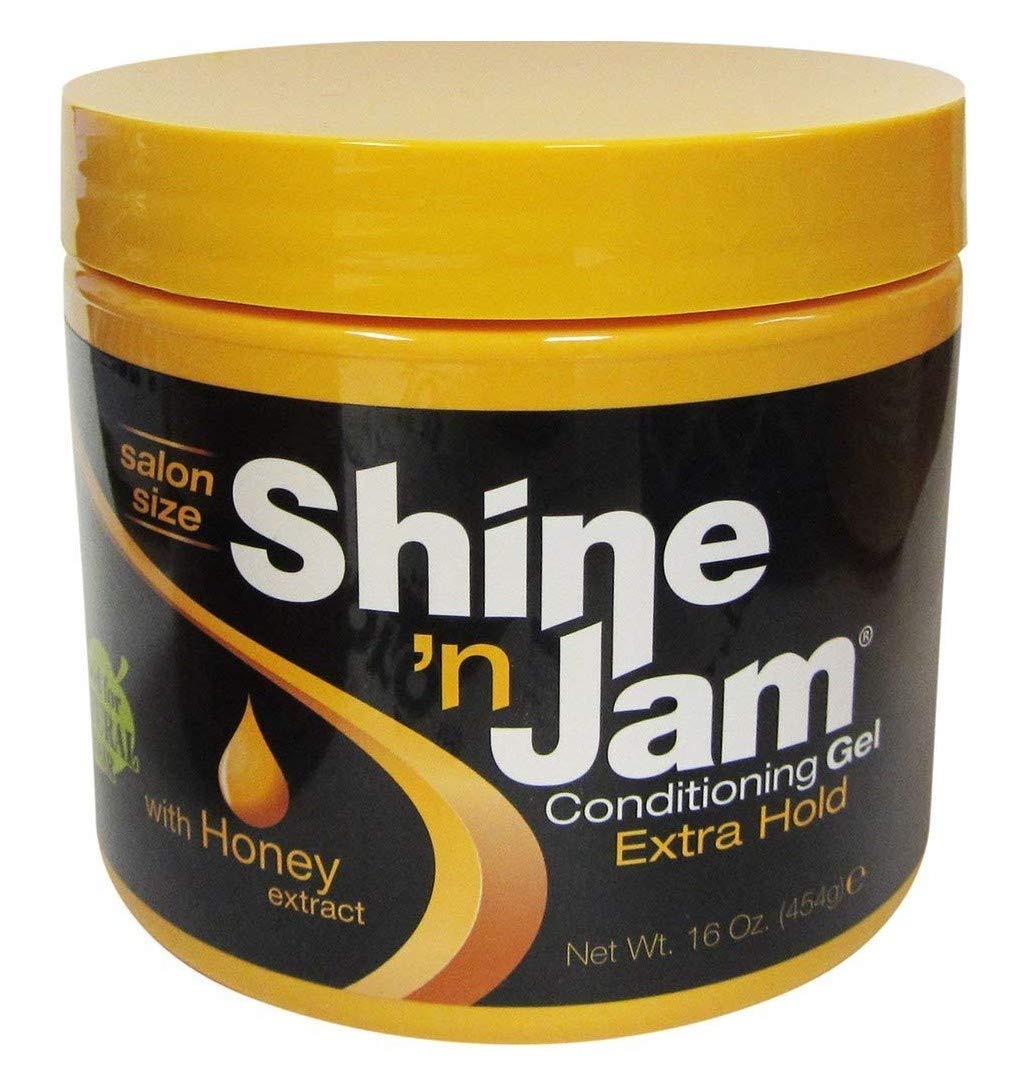 Shine 'n Jam gel coiffant en bocal, tenue renforcée et définition des mèches.