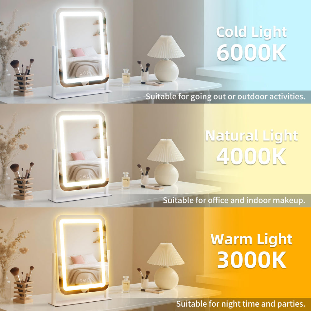 Miroir Shinerva avec trois couleurs lumineuses adaptées au maquillage.