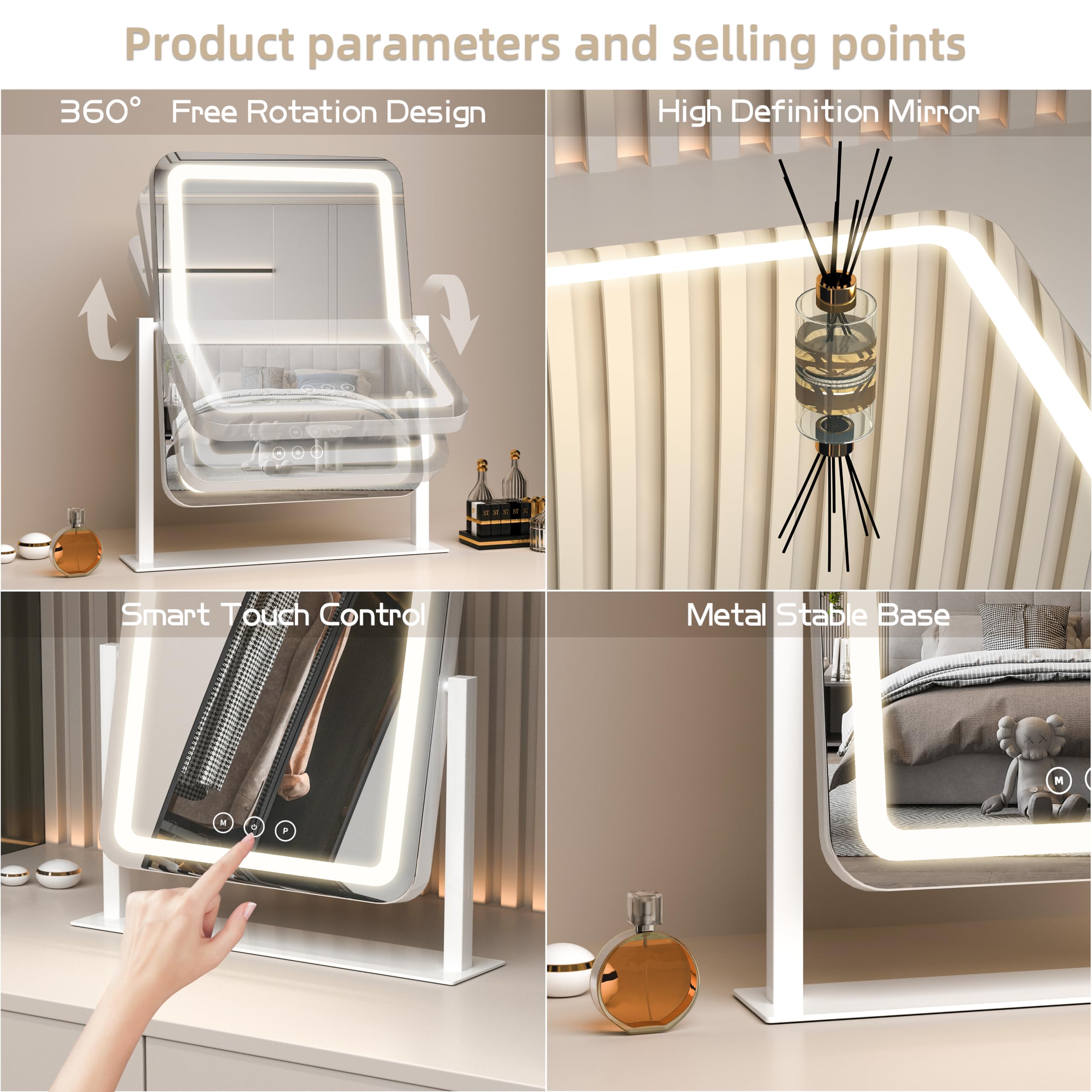 Miroir Shinerva taille idéale pour bureau et coiffeuse.