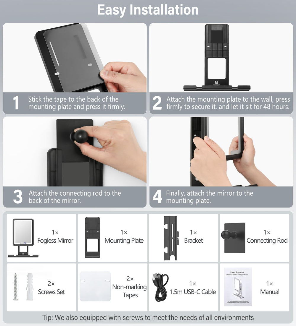 Miroir Shinowa IP66 résistant à la vapeur d'eau.