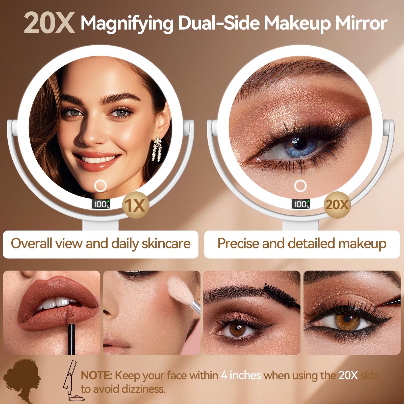 Shinowa Miroir 20x, détail des yeux et sourcils avec grossissement net.