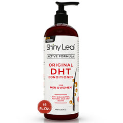 Shiny Leaf DHT Blocker Conditioner bottle with rosemary shows salon-worthy fullness.