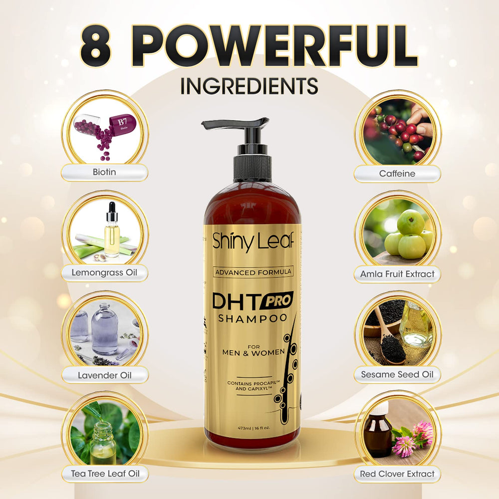 Shiny Leaf DHT Pro Shampooing: extraits naturels visibles, soin quotidien