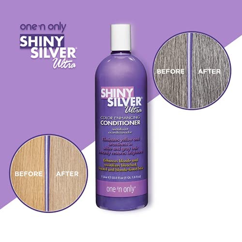 SHINY SILVER Shampoing Ultra-Conditionnant, comparaison avant-après, cheveux blonds lumineux.