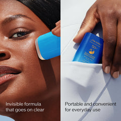 Shiseido Clear Sunscreen Stick SPF 50+ après maquillage, réappliquez facilement